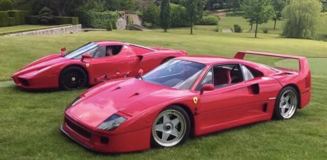 18letý puberťák driftuje s Ferrari Enzo a F40 na trávě – video