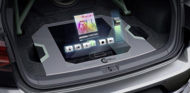 The compact hologram module, featuring floating controls that can be used to operate the high-end sound system, was developed by Group Components and installed in the luggage compartment.