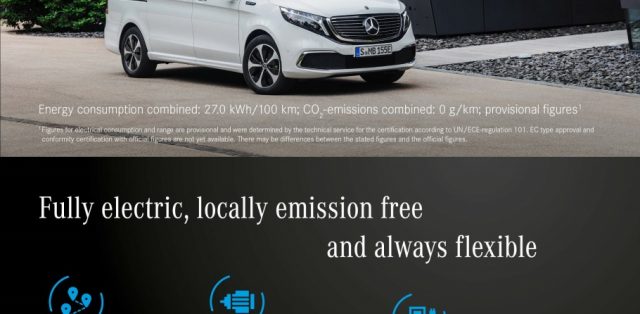 Mercedes-Benz EQV;Stromverbrauch kombiniert: 27,0 kWh/100 km; CO2-Emissionen kombiniert: 0 g/km*, Angaben vorläufig Mercedes-Benz EQV;combined power consumption: 27.0 kWh/100 km; combined CO2 emissions: 0 g/km*, provisional figures