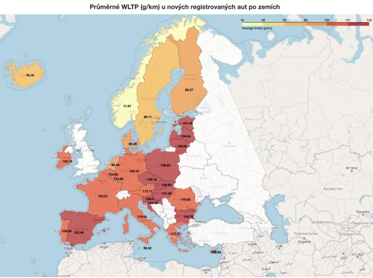 Průměrné hodnoty emisí CO2 (WLTP)