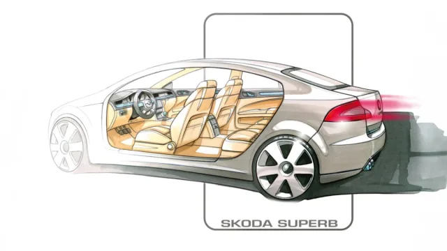 Skici druhé generace modelu Škoda Superb