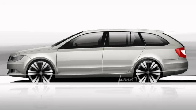 Skici druhé generace modelu Škoda Superb