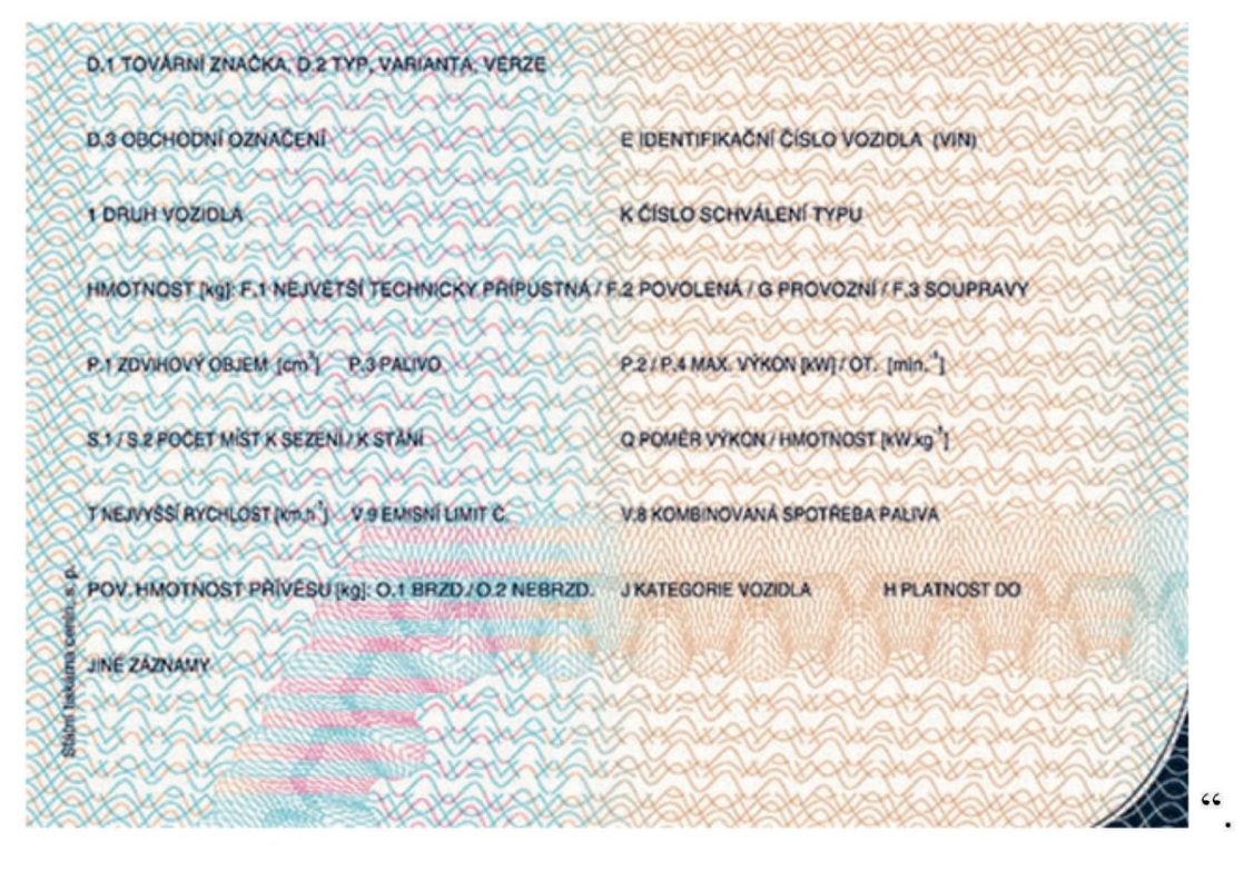 Nový technický průkaz - zadní strana