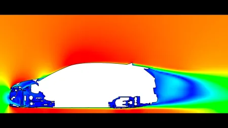 Simulace rozdílu aerodynamiky samotného vozu