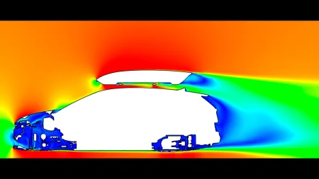 Simulace rozdílu aerodynamiky vozu se střešním boxem