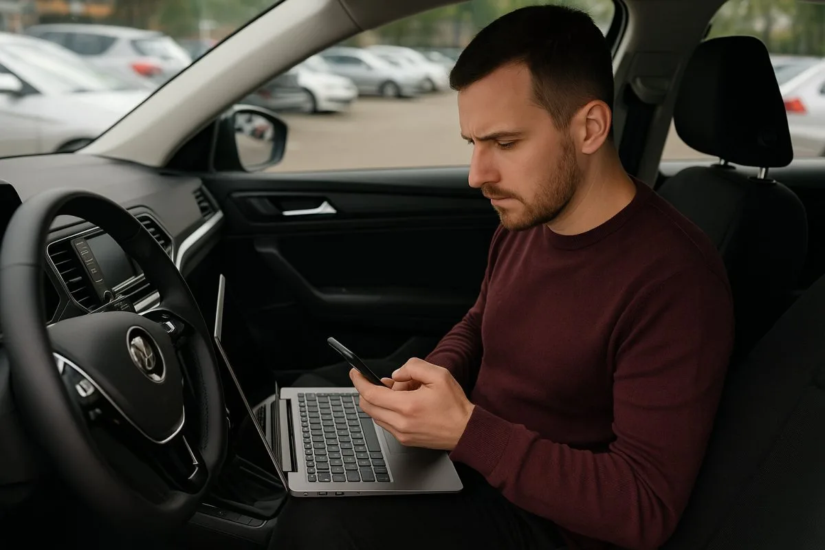 muz-v-aute-notebook-pocitac-telefon